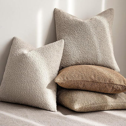 Foindtower Pack of 2, Decorative Textured Boucle Throw Pillow Covers Accent Solid Pillow Cases Cozy Soft Couch Cushion Case for Chair Sofa Bedroom Living Room Home Decor 22 x 22 Inch,Oatmeal