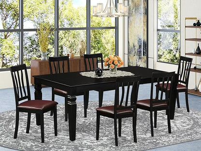 East West Furniture LGAN7-BLK-LC 7 Piece Kitchen Table Set Consist of a Rectangle Dining Table with Butterfly Leaf and 6 Faux Leather Dining Room Chairs, 42x84 Inch, Black