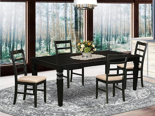 East West Furniture LGPF5-BLK-C 5 Piece Kitchen Table Set Includes a Rectangle Dining Room Table with Butterfly Leaf and 4 Linen Fabric Upholstered Chairs, 42x84 Inch, Black