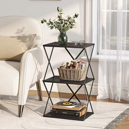3-Tier End Table Small Side Table Tall Bedside Night Stand with Storage Sofa Side desks for Living Room Bedroom Office Bathroom Small Space Black ET-03BK