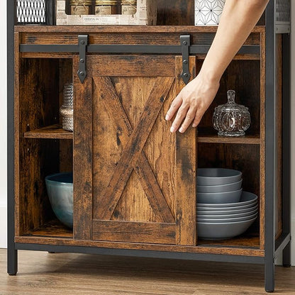 VASAGLE Buffet Cabinet, Coffee Bar Storage Cabinet, Sideboard with 1 Sliding Barn Door, Adjustable Shelves, 11.8 x 27.6 x 31.5 Inches, for Living Room, Rustic Brown and Ink Black ULSC089B01