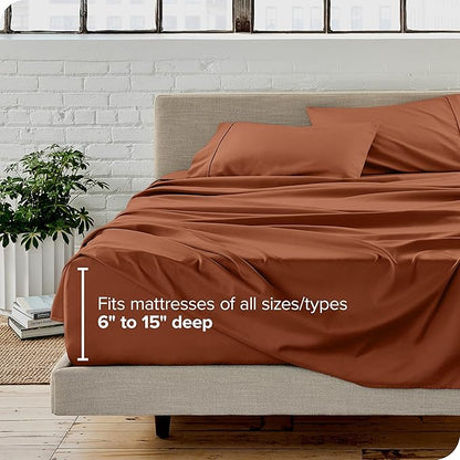 Bare Home California King Sheet Set - 1800 Ultra-Soft Microfiber Cal King Bed Sheets - Double Brushed - Deep Pockets - Easy Fit - 4 Piece Set - Bed Sheets (California King, Terracotta)