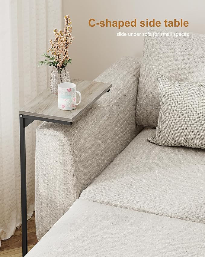 TUTOTAK C Shaped End Table, Small Side Table, Set of 2, 28.7 inch Tall Couch Table, Sofa Table, Living Room, Bed Room, Greige TB01BG0712