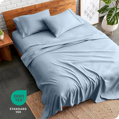 Bare Home Queen Sheet Set - Luxury 1800 Ultra-Soft Microfiber Bed Sheets - Double Brushed - Deep Pockets - Easy Fit - 4 Piece Set - Bedding Sheets & Pillowcases (Queen, Dusty Blue)