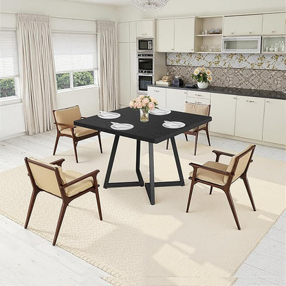 Square Dining Table for 4, 31.5-Inch Farmhouse Dinner Table Wooden Kitchen Tables with Metal Base for Dining Room, Kitchen, Living Room, Black