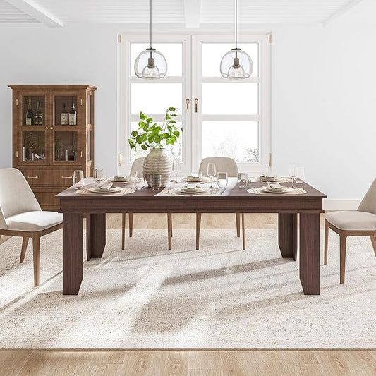GarveeHome Farmhouse Dining Table for 6-8 People, 71" Long Brown Kitchen Tables with Wooden Sturdy Frame, 6 Ft Large Rectangular Dinner Table for Living Room, Kitchen, Dining Room