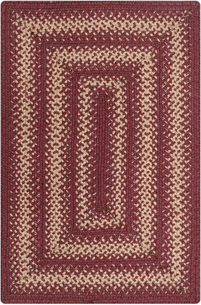 Autumn Maple Burgundy and Tan Braided Area Rug, Jute, 4x6' Rectangle - Rustic Primitive Decor for Entryway, Bedroom, Everywhere