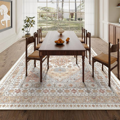 zesthome 4x6 Rug - Stain Resistant Washable Rug, Anti Slip Backing Rugs for Living Room, Foldable Vintage Small Area Rugs(Orange,4'x6')