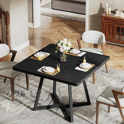 Tribesigns Square Dining Table for 6, 31.5" Industrial Dinner Table with Metal Base, Kitchen Table for Dining Room, Small Space, Apartment, Black