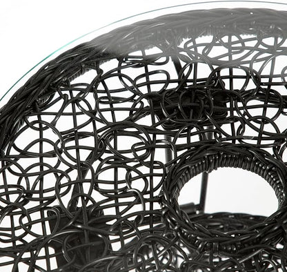 Muse & Lounge Co. Ysar Boho 19-inch Round Coffee Table Outdoor with Tempered Glass Top and Metal Frame, Handcrafted Coastal Furniture for Patio, Poolside, Garden, Yard, Black