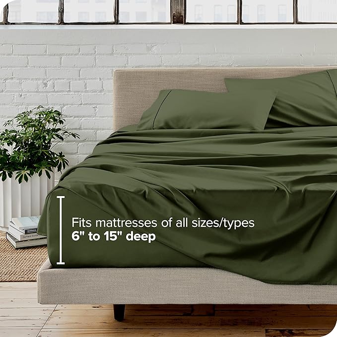 Bare Home Queen Sheet Set - Luxury 1800 Ultra-Soft Microfiber - Double Brushed - Deep Pockets - Easy Fit - 4 Piece Set - Bedding Sheets & Pillowcases (Queen, Cypress)