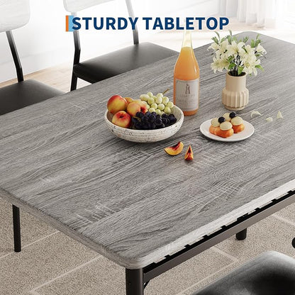 5-Piece Dining Table Set for 4, Wood Kitchen with Built-in Storage Rack, Small Kitchen Table with Upholstered Chairs and Metal Frame for Small Spaces, Gray