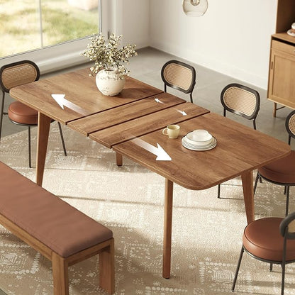 VASAGLE Dining Table for 4/6/8, Extendable Kitchen Table with Tapered Legs, Curved Transitions, for Dining Room, Kitchen, Home Office, Honey Brown UKDT090K01V1