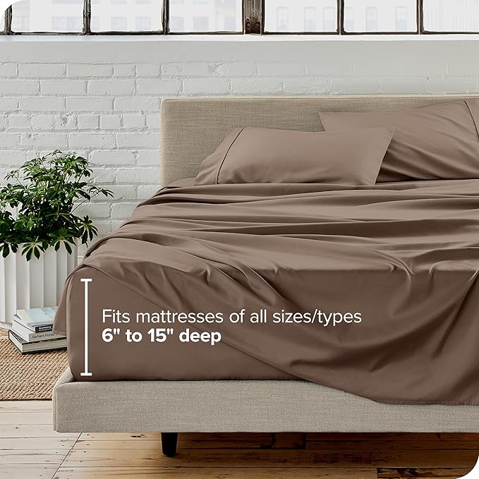 Bare Home Queen Sheet Set - Luxury 1800 Ultra-Soft Microfiber Queen Bed Sheets - Double Brushed - Deep Pockets - Easy Fit - 4 Piece Set - Bedding Sheets & Pillowcases (Queen, Taupe)