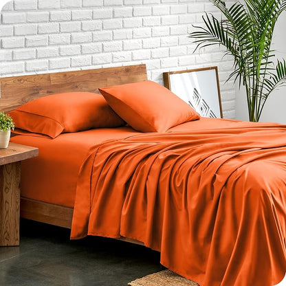 Bare Home Queen Sheet Set - Luxury 1800 Ultra-Soft Microfiber Bed Sheets - Double Brushed - Deep Pockets - Easy Fit - 4 Piece Set - Bedding Sheets & Pillowcases (Queen, Orange)