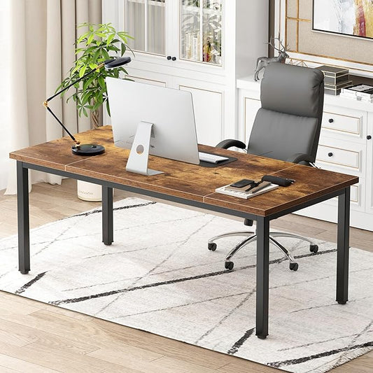 DlandHome Computer Desk, Large Executive Office Desk Computer Table Study Writing Workstation for Home Office,70.8 x 31.5 inch,Retro