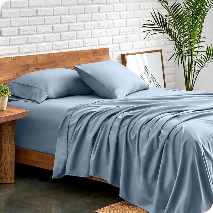 Bare Home Split Head Flex King Sheet Set - 1800 Ultra-Soft Microfiber Bed Sheets - Double Brushed - Deep Pockets - Easy Fit - 4 Piece Set - FlexTop King Bedding (Split Head Flex King, Dusty Blue)