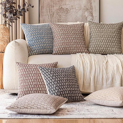 Foindtower Set of 2 Decorative Neutral Floral Print Throw Pillow Covers Vintage Accent Farmhouse Cushion Covers Boho Home Decor for Sofa Couch Chair Bedroom Living Room Outdoor,24×24 Inch,Dusty Blue