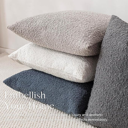 Foindtower Set of 2, Decorative Textured Boucle Throw Pillow Covers Accent Solid Pillow Cases Soft Cozy Couch Cushion Case for Chair Sofa Bedroom Living Room Home Decor 16 x 16 Inch Neutral Grey