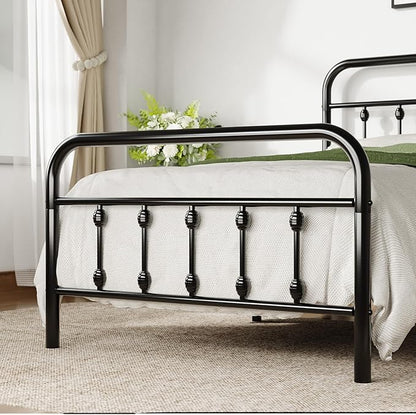 Allewie 14 Inches Twin Size Metal Platform Bed Frame with Victorian Style Iron-Art Headboard/Footboard, Mattress Foundation, Easy Assembly, Under Bed Storage, No Box Spring Required, Black