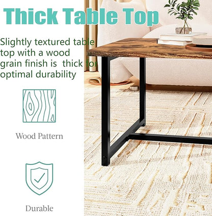 Coffee Table Living Room, Modern Center Table Rectangular, Industrial Furniture, Sofa End Tables/Tea Table/Table Basse De Salon with Metal Black Frame Rustic Brown