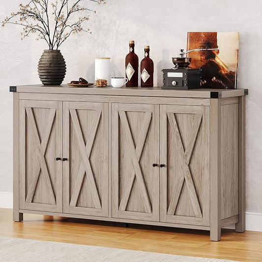 DWVO 55'' Sideboard Buffet Cabinet with Storage, Farmhouse Kitchen Storage Cabinet with Doors, Large Coffee Bar Cabinets with Adjustable Shelves for Kitchen, Living Room, Grey