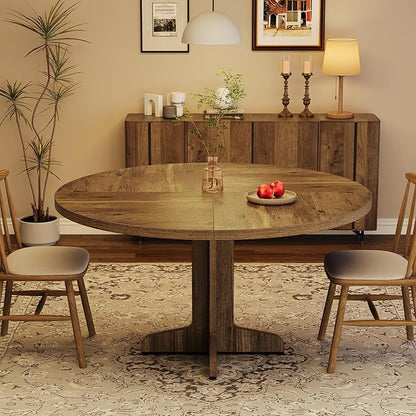 GarveeHome Round Dining Table for 4, 47 Inch Farmhouse Circle Kitchen Table with Wood Tabletop and Stable Base, for Home Dining Room Living Room, Brown (Only Table)