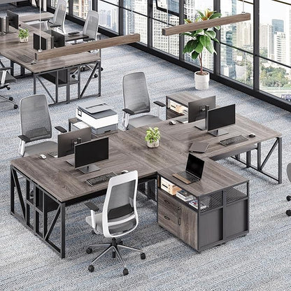 LITTLE TREE 63-Inch Office Desk with 31.5-Inch Lateral File Cabinet, Study Writing Desk Computer Desk for Home Office