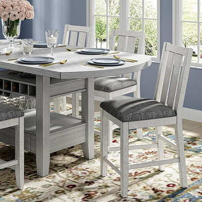 Solid Wood Dining Table Set for 6, Modern Breakfast Dinette Expandable Drop Leaf Kitchen Table with Chairs for Dining Room, Kitchen, Grey
