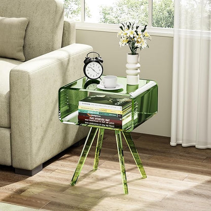 Acrylic Side Table, Acrylic Nightstand Bedside Table for Bedroom (Green, 16.1'' x 11.8'' x 19.7'')
