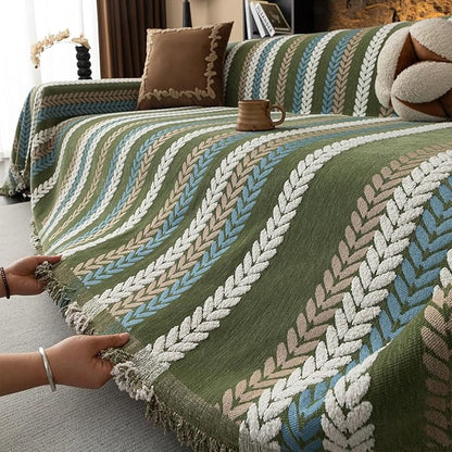 STACYPIK Thick Jacquard Green Couch Cover, Washable Sofa Cover for 3 Cushion Couch, Washable Chenille Couch Cover Blanket, Multi-use Sofa Protector Slipcover, Furniture Protector Pet-Friendly-71X150IN
