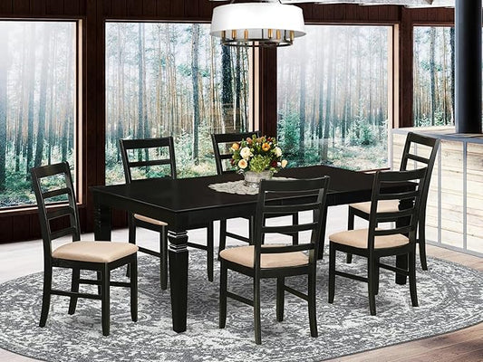 East West Furniture LGPF7-BLK-C 7 Piece Kitchen Table Set Consist of a Rectangle Dining Table with Butterfly Leaf and 6 Linen Fabric Upholstered Dining Chairs, 42x84 Inch, Black