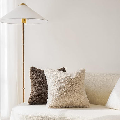 Foindtower 2 Pieces 16x16 Inch Neutral Cream, Faux Fur Throw Pillow Cover Accent Sherpa Pillow Fuzzy Soft Pillowcases Sheepskin Decorative Fleece Cushion Case for Bed Couch Living Room
