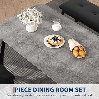 Dining Table Set for 4, Wooden Kitchen Table with Upholstered Bench & 2 Cushion Chairs, Space-Saving Dinette Set for Studio, Kitchen, Dining Room, Apartment(43''x28''x30''), Gray