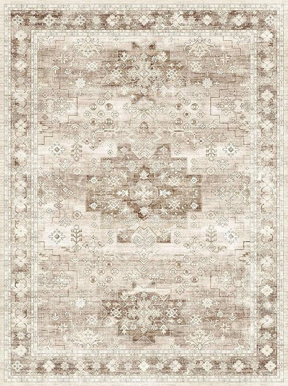 Washable Neutral Farmhouse Large Entryway Rug, 3x4 Area Rugs for Kitchen, Bedroom, Nursery Room, Boho Vintage Floral Non-Slip Throw Rug Low Pile Stain Resistant (3x4 Beige/Latte)