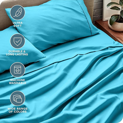 Bare Home Full Sheet Set - Luxury 1800 Ultra-Soft Microfiber Full Bed Sheets - Double Brushed - Deep Pockets - Easy Fit - 4 Piece Set - Bedding Sheets & Pillowcases (Full, Aqua)
