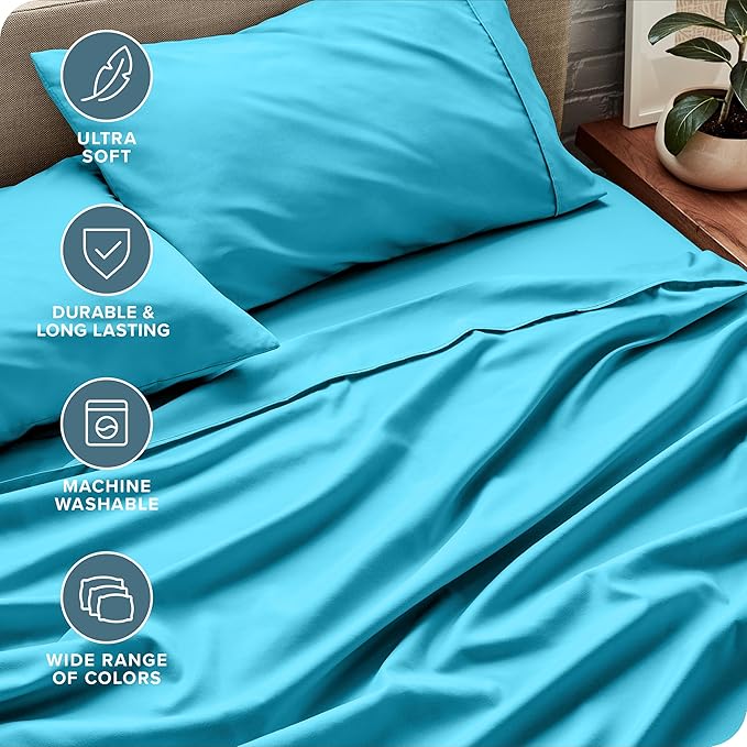Bare Home Split King Sheet Set - 1800 Ultra-Soft Microfiber Bed Sheets - Double Brushed - Deep Pockets - Easy Fit - 5 Piece Set - Bed Sheets & Pillowcases (Split King, Aqua)