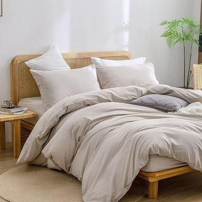 BESTOUCH Duvet Cover Set 100% Washed Cotton Linen Feel Super Soft Comfortable Chic Lightweight 2 PCs Home Bedding Set Solid Linen Grey Twin/Twin XL