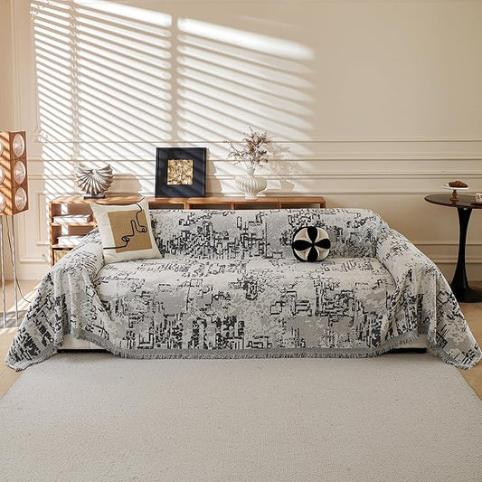 MYSKY HOME Boho Couch Cover Sofa Covers, Couch Covers for 2 Cushion Couch Sofa, Chenille L Shape Sectional Couch Cover- Pet-Friendly, Machine Washable, Sofa Protector for Kid, 71"x118", Dark Grey Maze