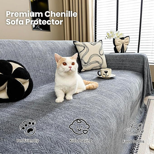 Nobildonna Sofa Cover Washable Soft Thicken Chenille Couch Cover with Tassel,Waterproof Sofa Slipcover for 2-3 Cushion Couch,Sectional Sofa,L-Shaped Furniture Protector Pet-Friendly,Dark Gray 71x118