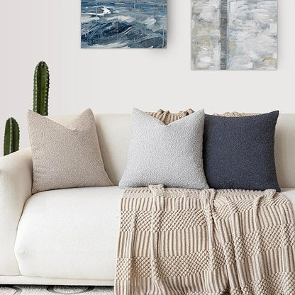Foindtower Pack of 2 Textured Boucle Throw Pillow Covers Accent Solid Decorative Pillow Cases Cozy Woven Couch Cushion Case for Chair Sofa Bedroom Living Room Home Decor, 20 x 20 Inch,Light Grey