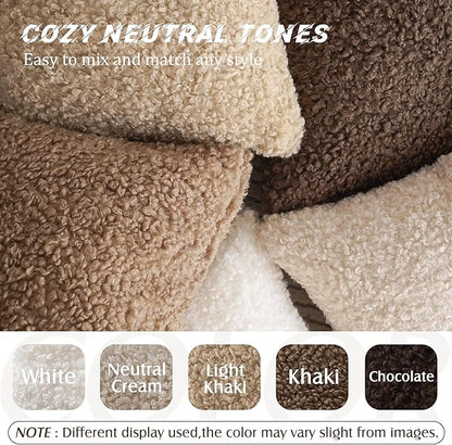 Foindtower 2 Pieces 20x20 Inch Light Khaki, Faux Fur Throw Pillow Cover Accent Sherpa Pillow Fuzzy Soft Pillowcases Sheepskin Decorative Fleece Cushion Case for Bed Couch Living Room
