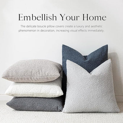 Foindtower Pack of 2, Decorative Textured Boucle Throw Pillow Covers Accent Solid Pillow Cases Cozy Soft Couch Cushion Case for Chair Sofa Bedroom Living Room Home Decor 22 x 22 Inch Light Grey