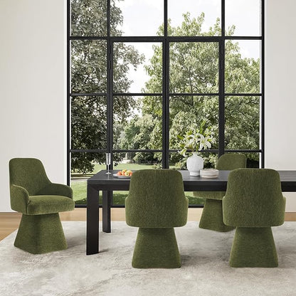Swivel Dining Chair Set of 1, Mid Century Modern Chair Fabric Upholstered Armchair with Armrest & Ergonomic Backrest for Dining Room, Kitchen, Bedroom, Living Room, Green
