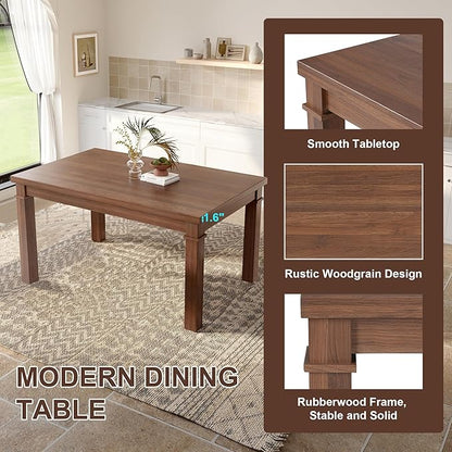 Ball & Cast Dining Table Set for 6 W/Bench & 4 Upholstered Chairs,6 Piece Dining Set W/ 60" Rectangle Kitchen Table & Anti-Scratch Pads,Table and Chairs Set for Living Room,Dining Room,Walnut