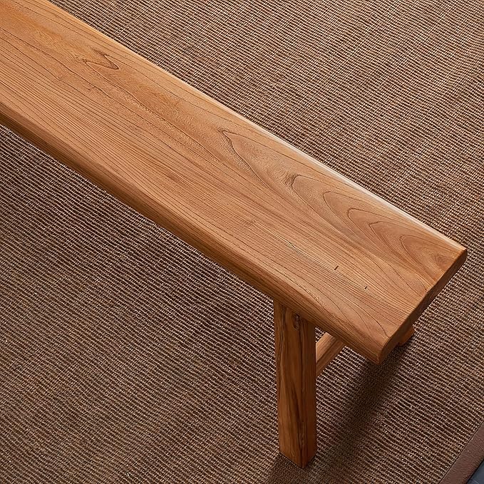 Farmhouse Wood Bench Indoor - 47.1Inch entryway Bench, Natural Solid Wood, Durable and Sturdy, Suitable for Dining Room, Bedroom, Porch and Other Narrow Spaces