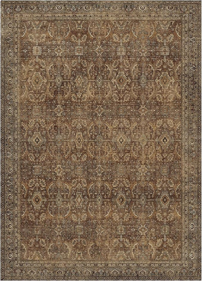 8X10 Area Rugs Machine Washable Rugs for Living Room, Vintage Boho Large Rugs for Bedroom Dining Room, Non Slip Indoor Soft Distressed Lightweight Thin Low Pile Carpet, Rustic Brown