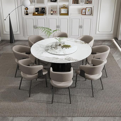 Ball & Cast 9-Piece Dining Set,Faux Marble Table with Detachable Rotating Tray & 8 PU Leather Chairs,Modern Kitchen Dining Room Table Set w/Stainless Steel Base,for Restaurant & Home,Grey