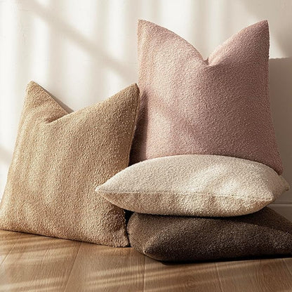 Foindtower Set of 2, Decorative Textured Boucle Throw Pillow Covers Accent Solid Pillow Cases Neutral Soft Cozy Couch Cushion Case for Chair Sofa Bedroom Living Room Home Decor 26 x 26 Inch Light Pink