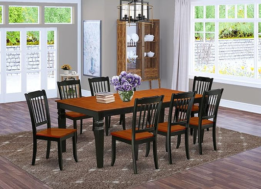 East West Furniture LGDA9-BCH-W 9 Piece Dining Room Furniture Set Includes a Rectangle Kitchen Table with Butterfly Leaf and 8 Dining Chairs, 42x84 Inch, Black & Cherry
